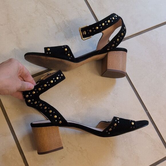 J CREW STUDDED PENNY SANDALS IN SUEDE WITH WOOD HEEL Size 8 - Picture 5 of 11